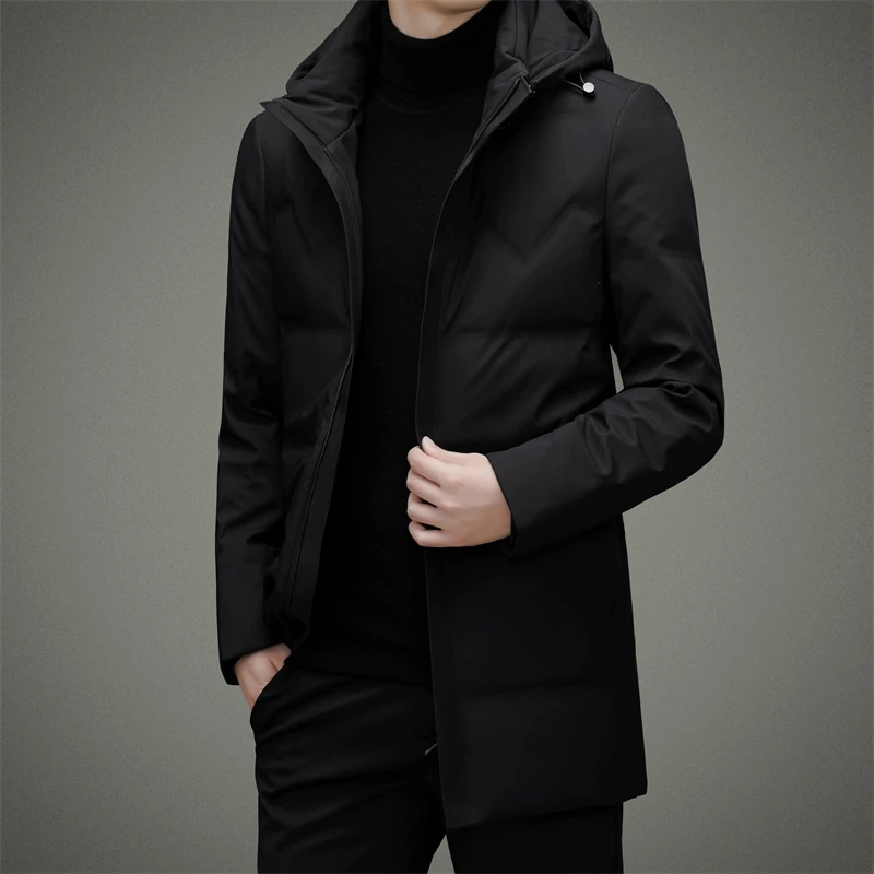 2024 new arrival winter jacket long style 90% white duck down jackets men,mens fashion thicken warm hooded parkas trench coat