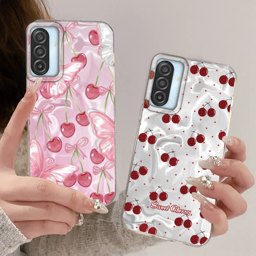 Phone Case For Samsung Galaxy A17 A56 A16 A55 A57 A54 A15 A07 A14 A37 ﻿﻿A26 A36 Red Cherry Fruit Bowkont Polka Dots Girls Cover