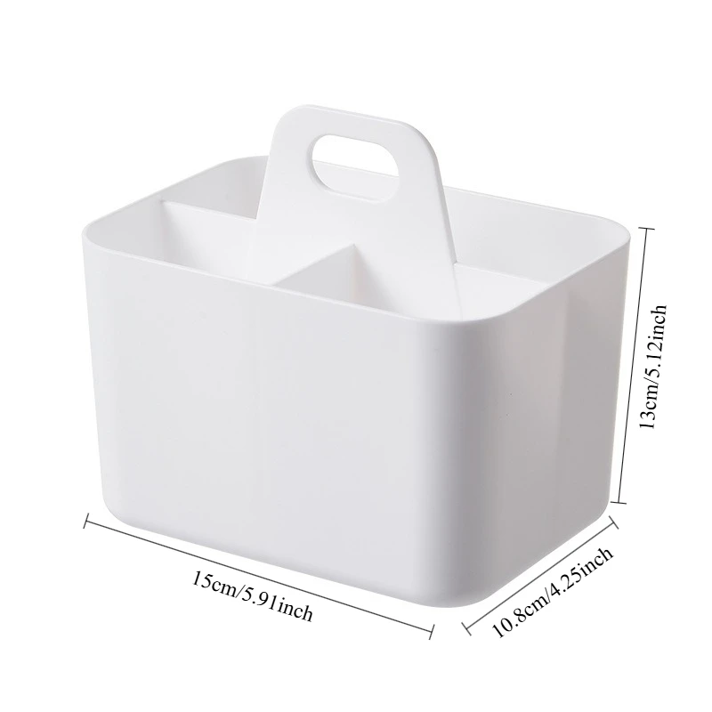 3-Compartment Desktop Storage Box with Handle, Portable Makeup Caddy Organizer for Countertop Skincare, Office Stationery Bin