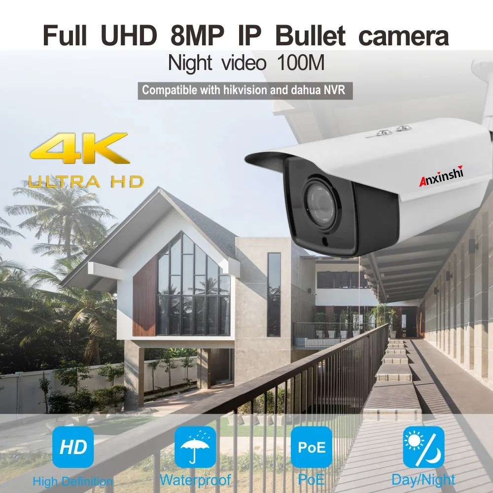 Anxinshi 8MP 5MP 4MP 2MP Ip Bullet System kamer CCTV