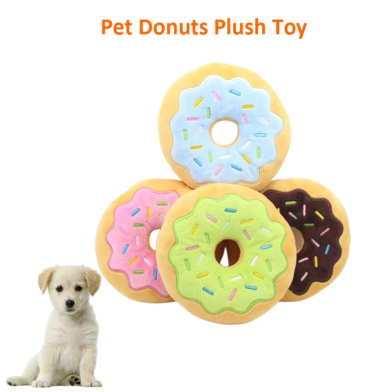 Squeaky Dog Toys Funny Donut Plush Dog Chew Toys for Teething Pet Training Entertaining Cute Durable Interactive Dog Toy