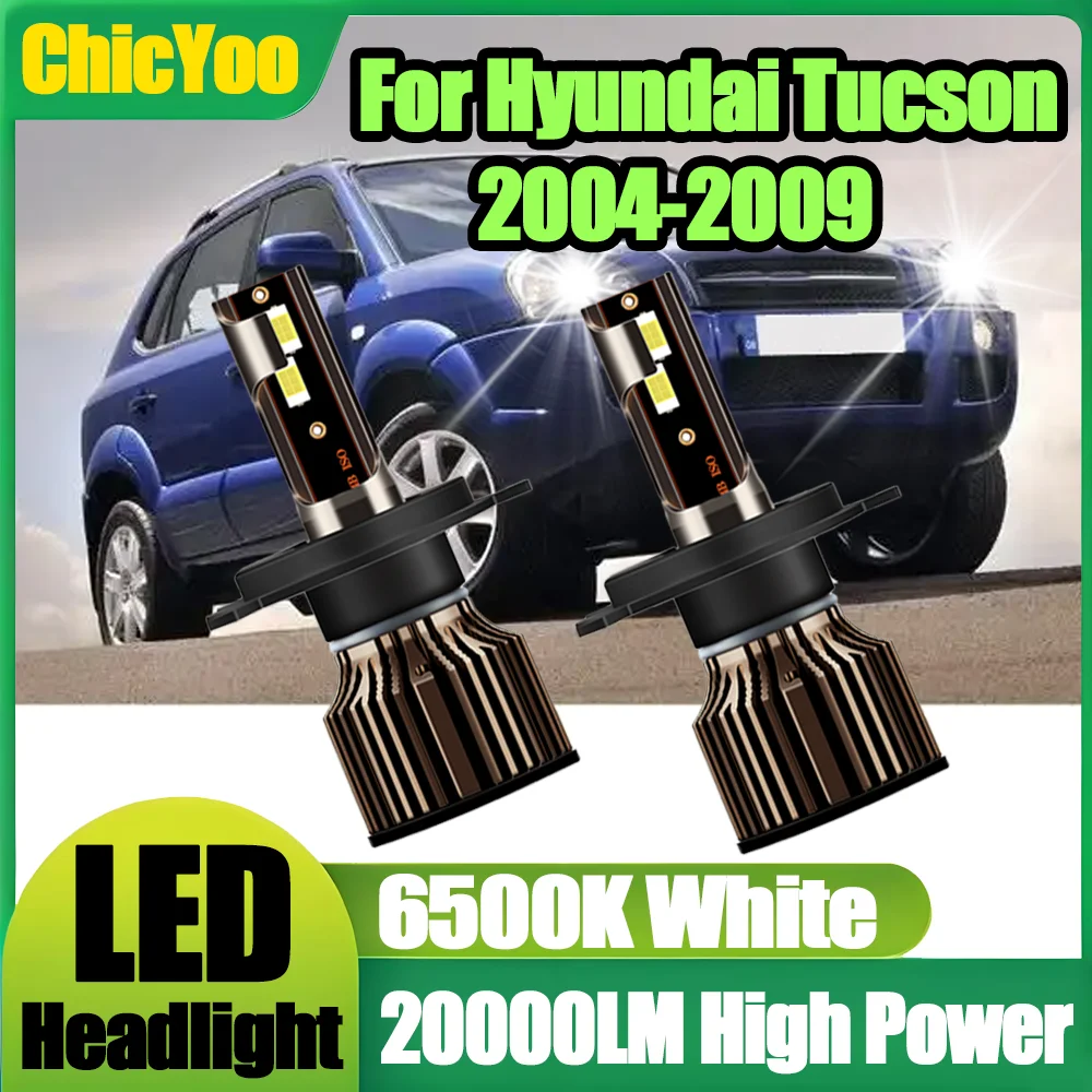 

2PCS 20000LM Headlamps 6500K White H4 LED Headlights Plug and Play Car Headlamps 3570 csp chips 12V For Hyundai Tucson 2004-2009