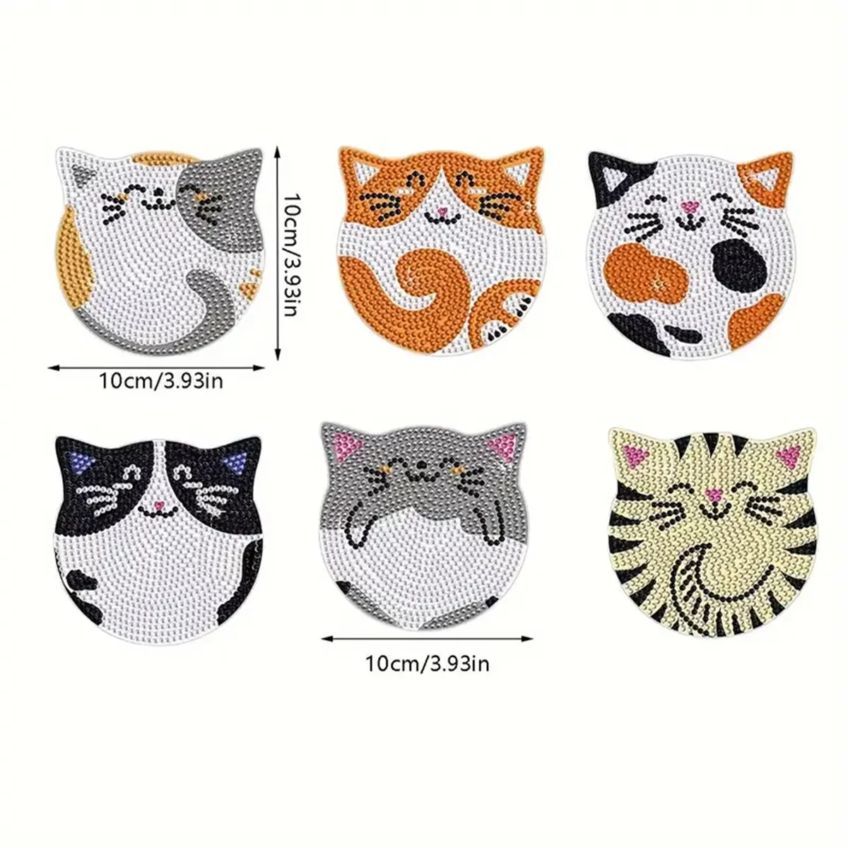 6 Pieces/set DIY Cat Rhinestone Painted Mosaic Drink Coaster, Wooden Non-slip Placemat, No Stand, Home Kitchen Decor