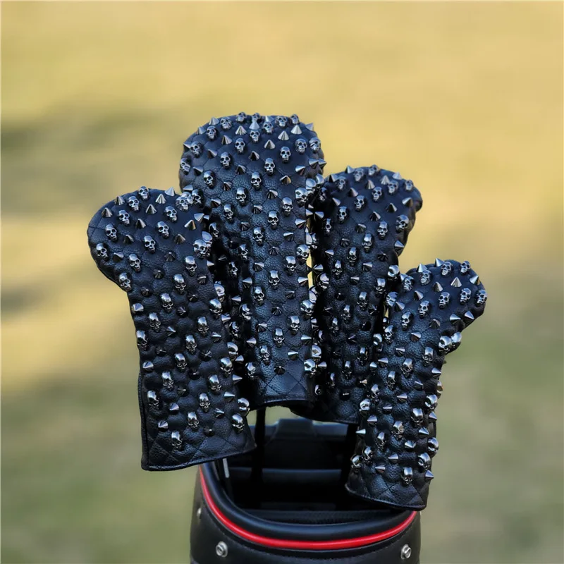 Cubierta de cabeza impermeable de PU con remaches de calavera para Club de Golf, cubiertas protectoras de Putter de mazo de hoja ut para Conductor,