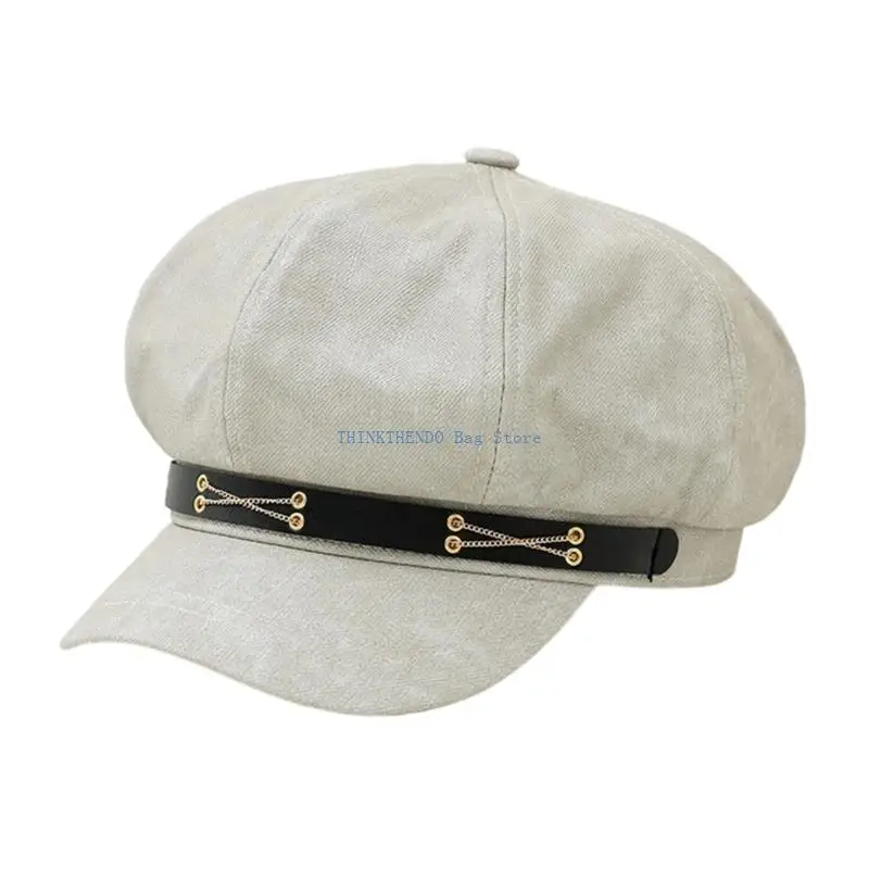 340D Harajuku Decorative Chain Painter Hat French Cabbie Hat for Autumn Winter Fashion Hat for Daily Wear