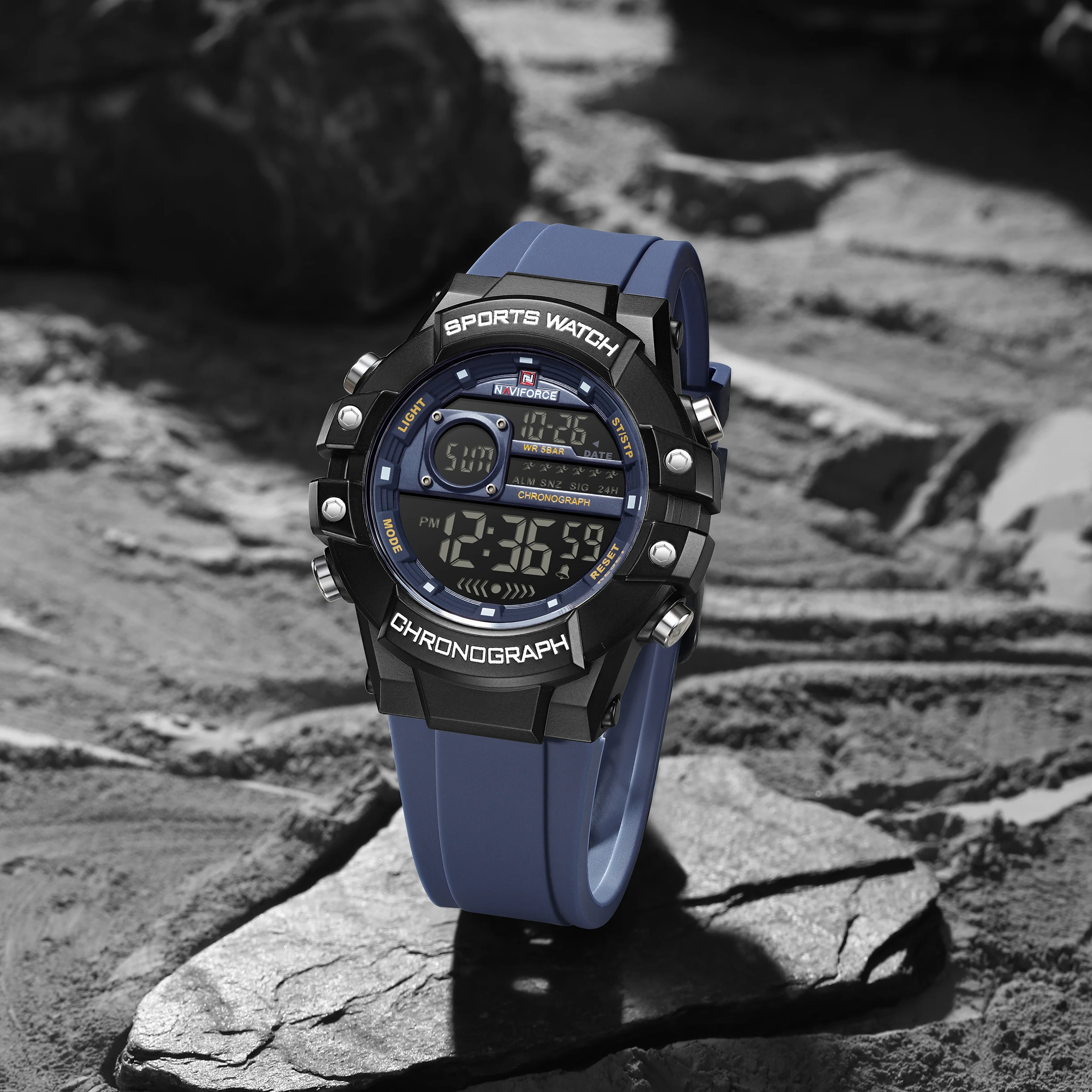 NAVIFORCE 6102 ساعة رقمية للرجال التقويم مقاوم للماء سيليكون موضة الساعات الإلكترونية الرياضية للرجل relojes para hombres
