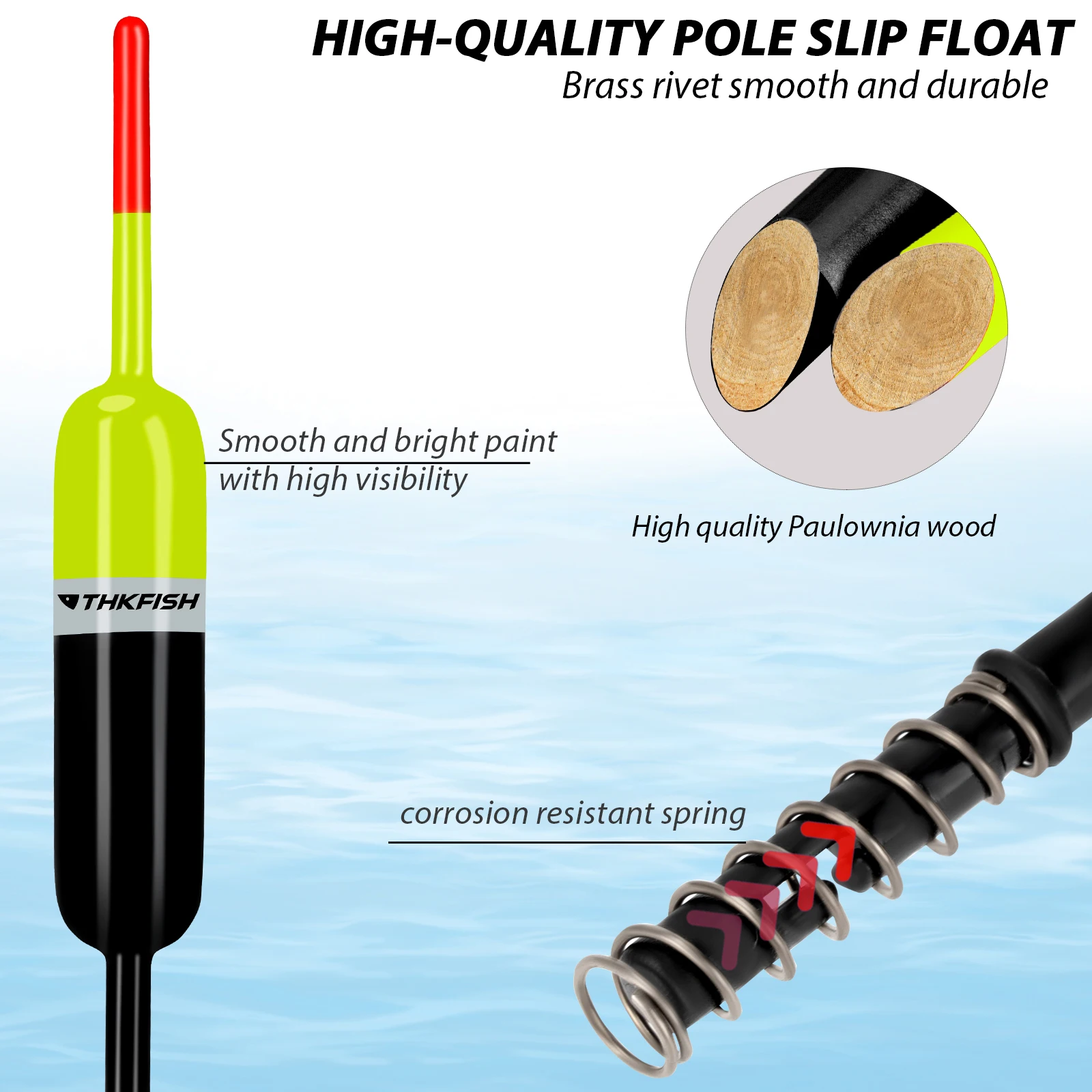 THKFISH 5pcs Spring Fishing Floats 1.5in 2.5in Balsa Wood Fishing Slip Bobbers Buoys For Crappie Bass Sea Fishing Buoy Bobber