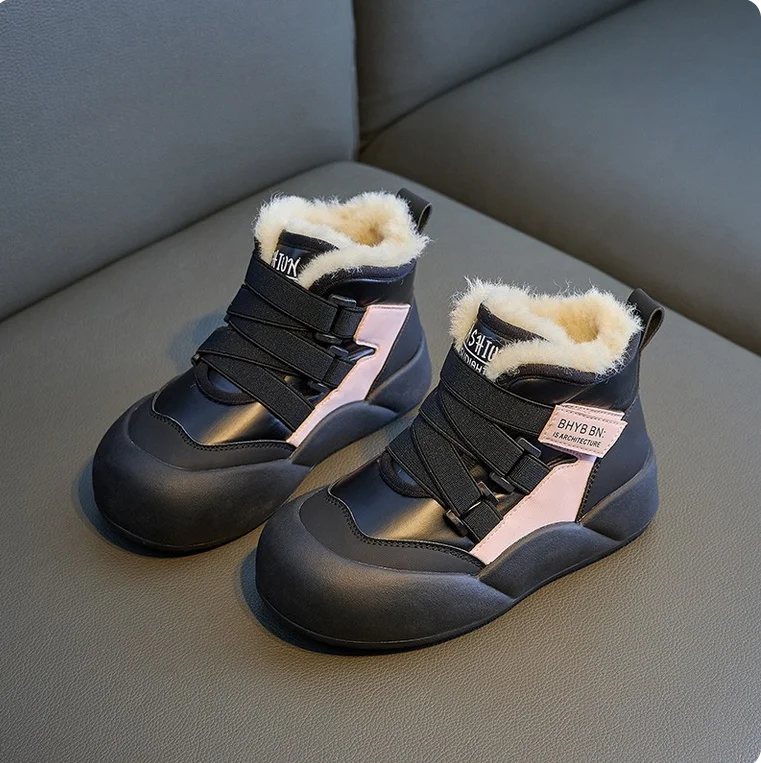 Children's Plush Snow Boots 2025 Winter New Boys Girls Comfortable Waterproof Casual Shoes Kids Non-slip Warm Cotton Boots