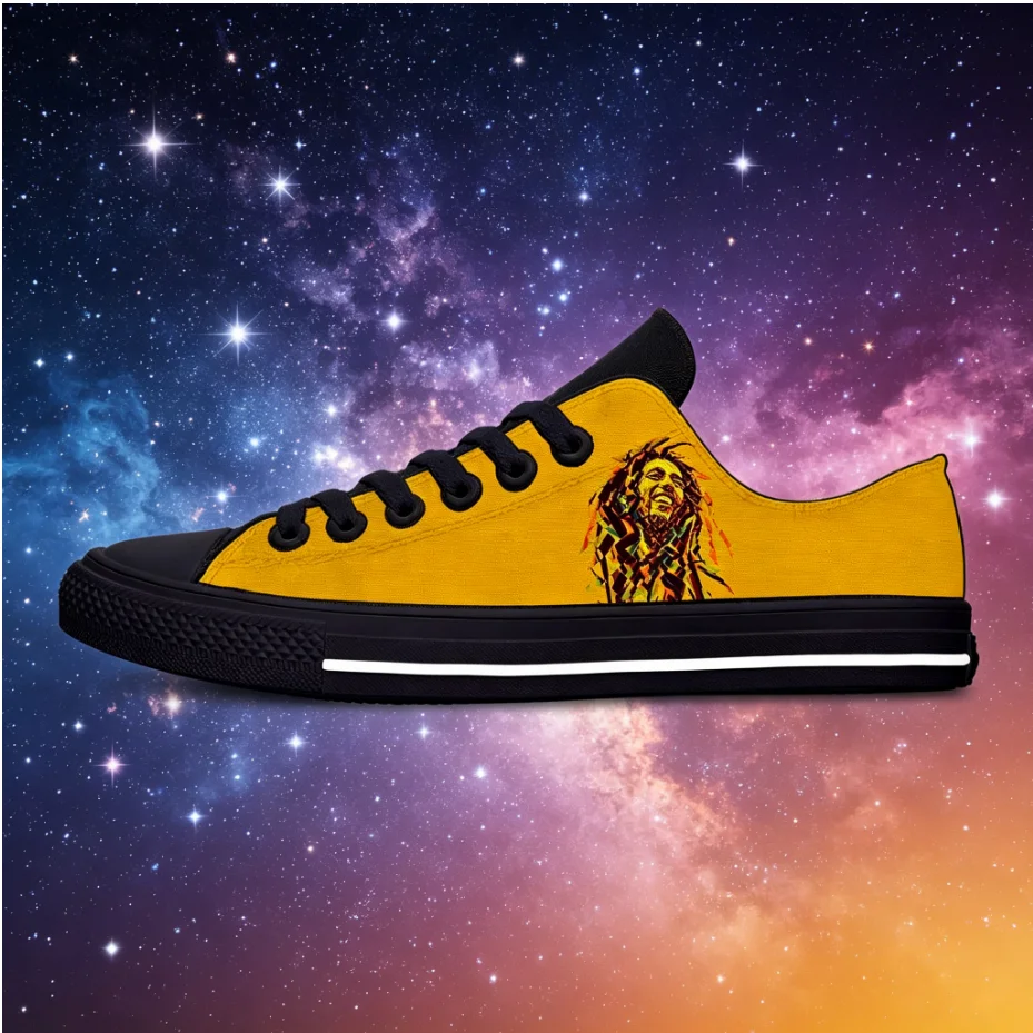 

Bob Marley Trendy Band Low Top Sneakers Retro Reggae Music Graphic Breathable Unisex Outdoor Shoes