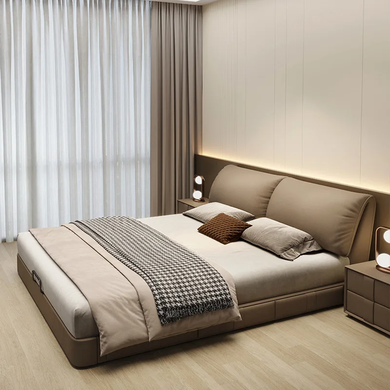 

sh-Modern Minimalist Cream Style Double Upholstered Storage Bed Elephant Ear High Box Luxury Leather Bed Bed Master Wooden Beds%