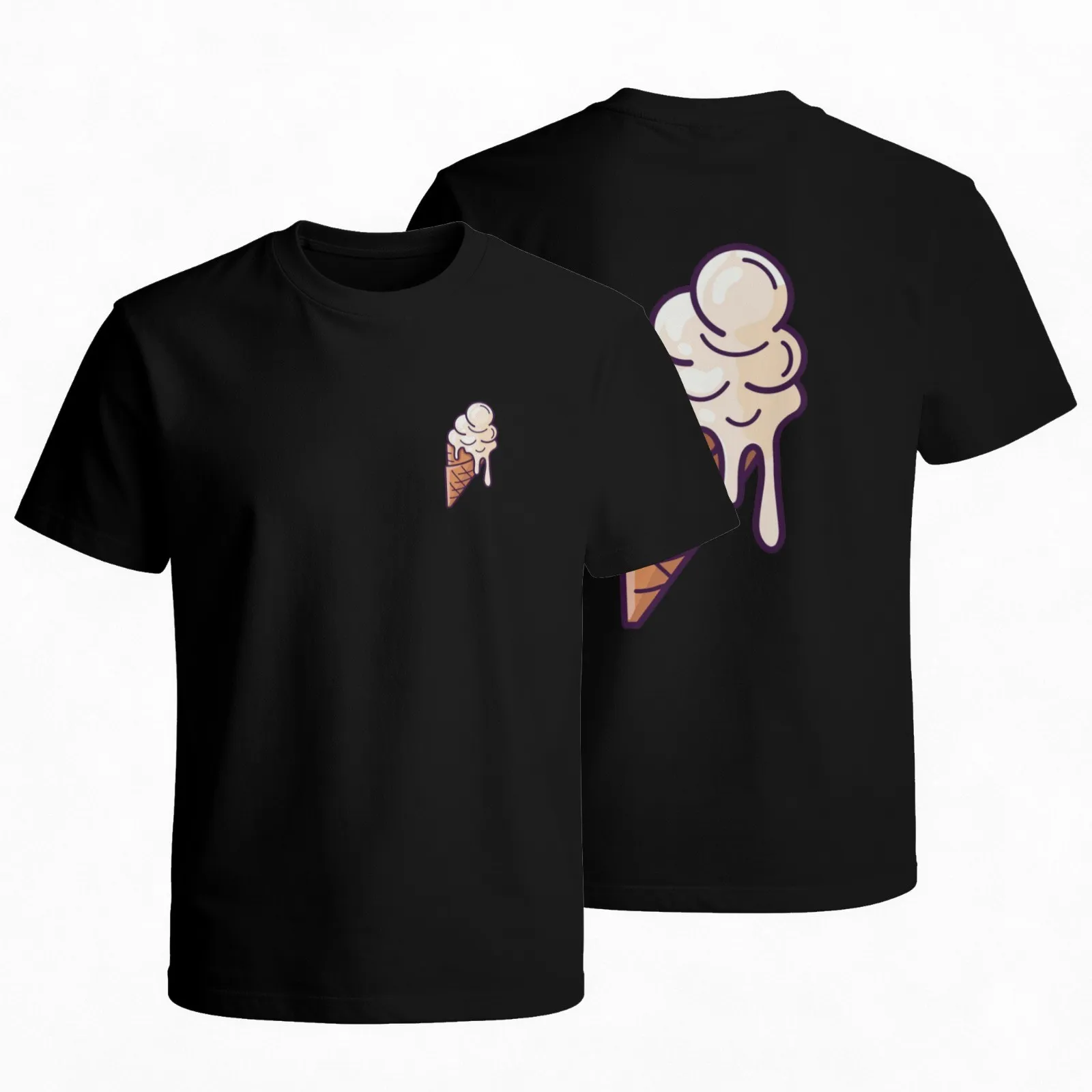 Melting Ice Cream Graphic Tee Soft Cotton Casual T-Shirt Unisex Daily Wear Summer Top Double Sides Print