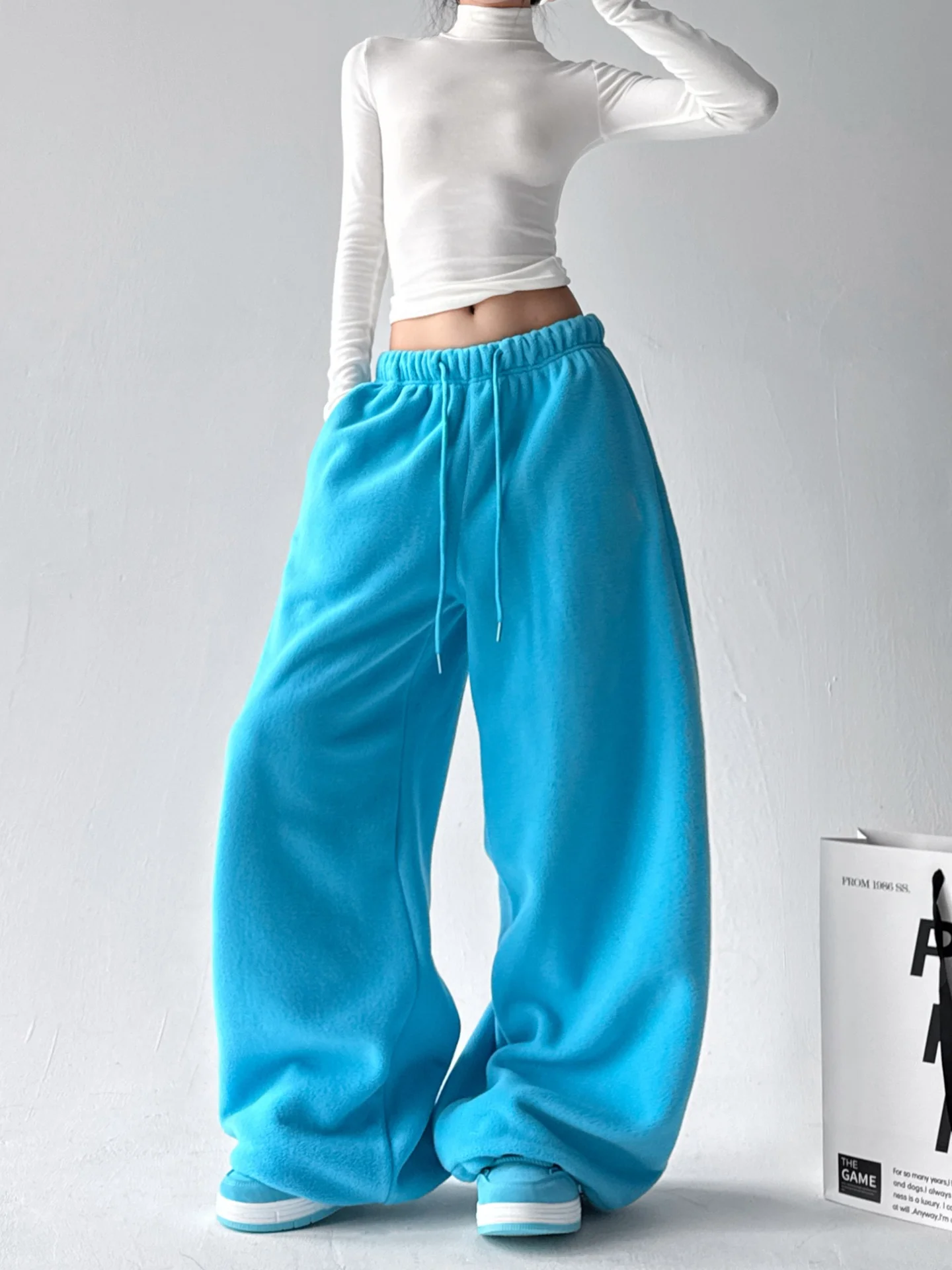 Зима 202, женские свободные широкие спортивные брюки с высокой талией, прямой крой, повседневные брюки для уличных танцев, корейские брюки размера плюс