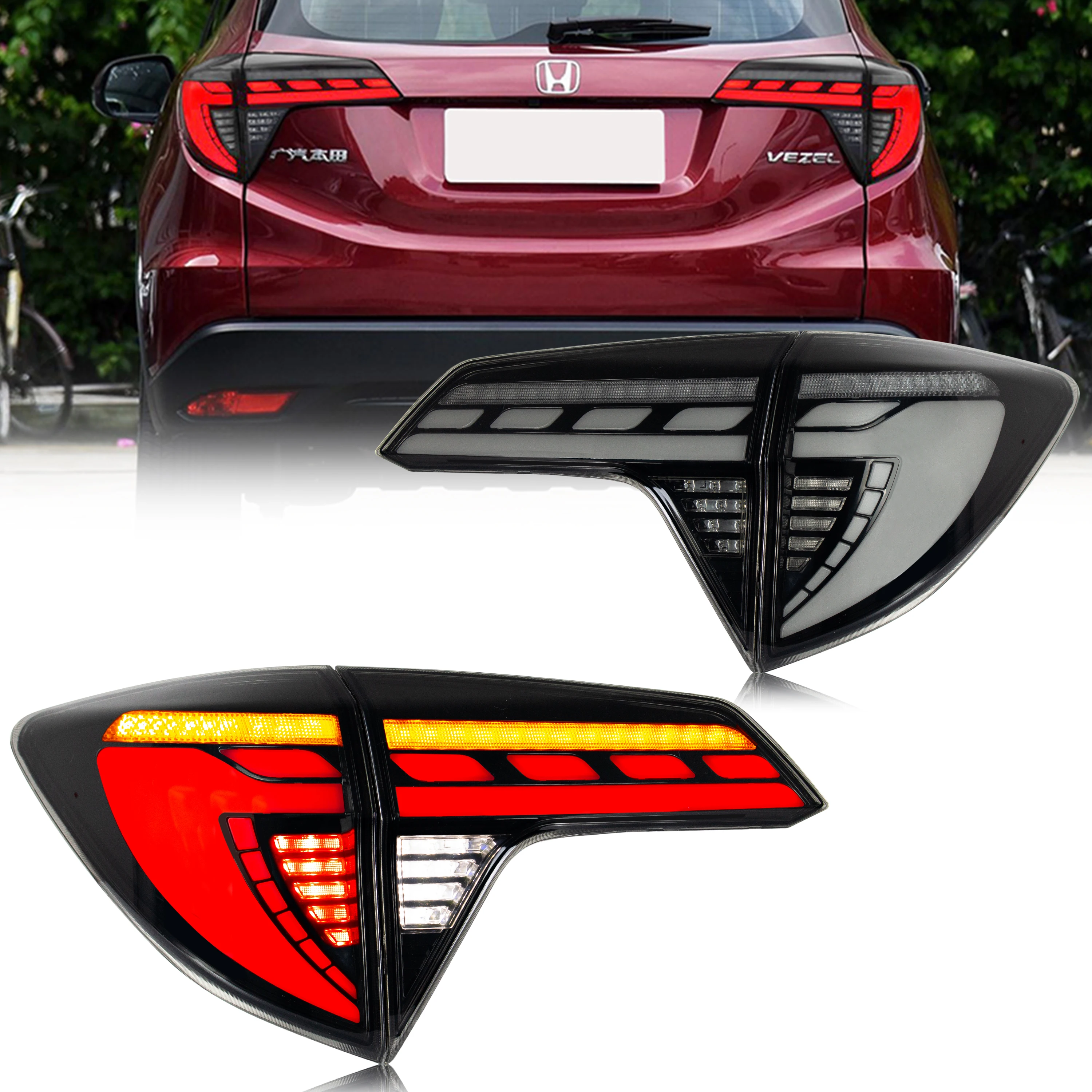 

LED Tail Lights for Honda HR-V HRV 2016-2022 Start-up Animation Sequential Turn Signal Black Rear Lamps Assembly Accessary