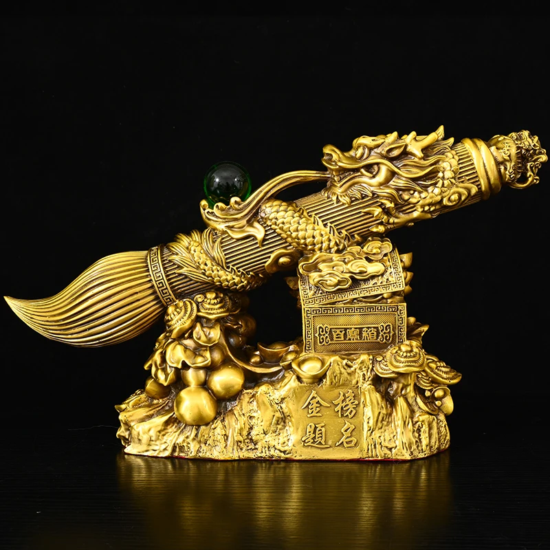 Brass Dragon Statue Brush Wealth Pen Yuanbao Coin Peach Base to succeed in the imperial examinations Amass wealth Ornaments