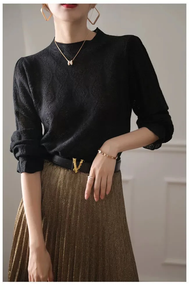 2023 New Fashion Cashmere Sweater Women hollow out Knitted Sweater O-Neck Long Sleeve Pullover Women