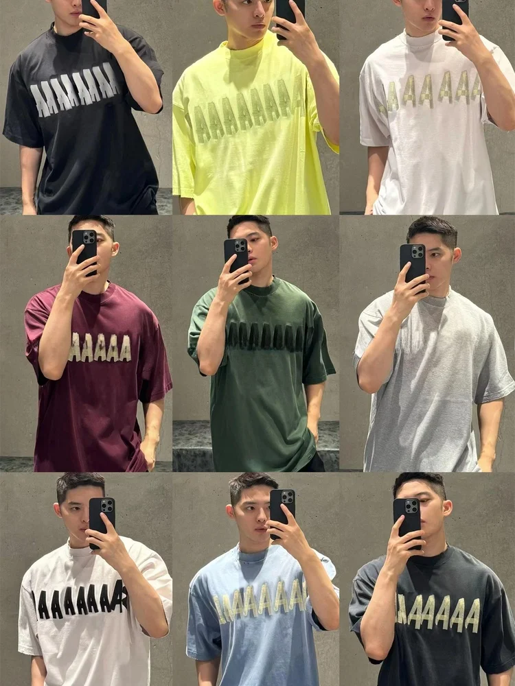 

VANA ILUSION Tape Series ort Sve T-irt Letter Print Waed Cotton Youth Faion Breathable Summer Top for Couples