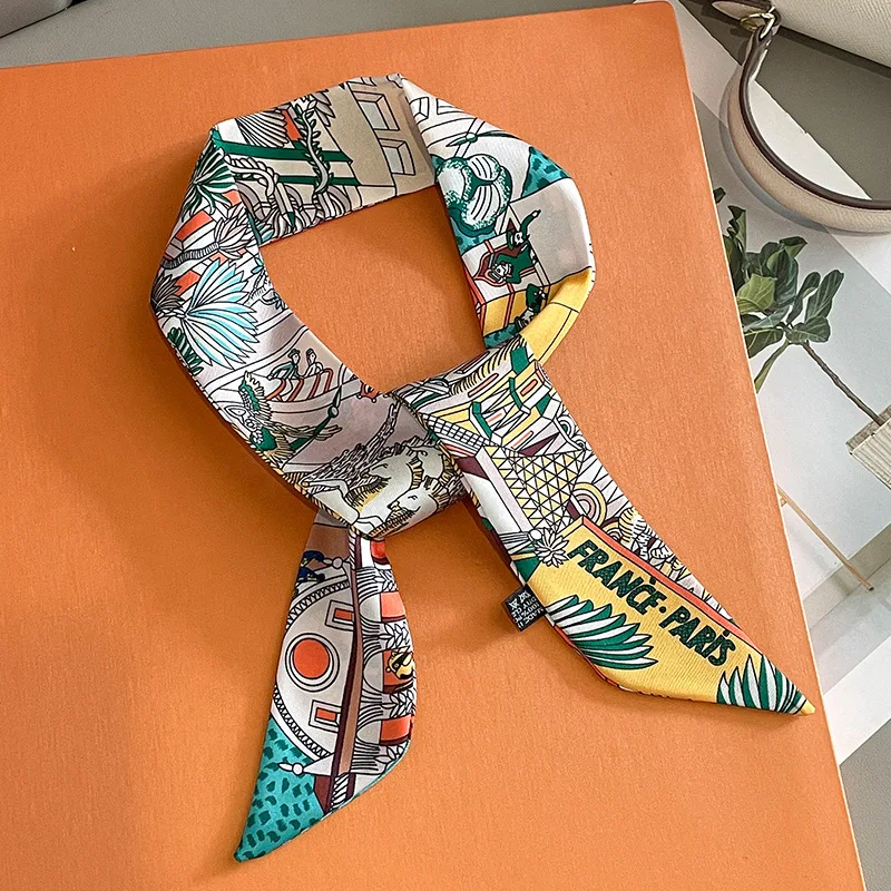 2024 Long Scarf for Women Narrow Ribbon Headband Female Neckerchief Handle Bag Band Bandana Hair Tie Accessories image 6