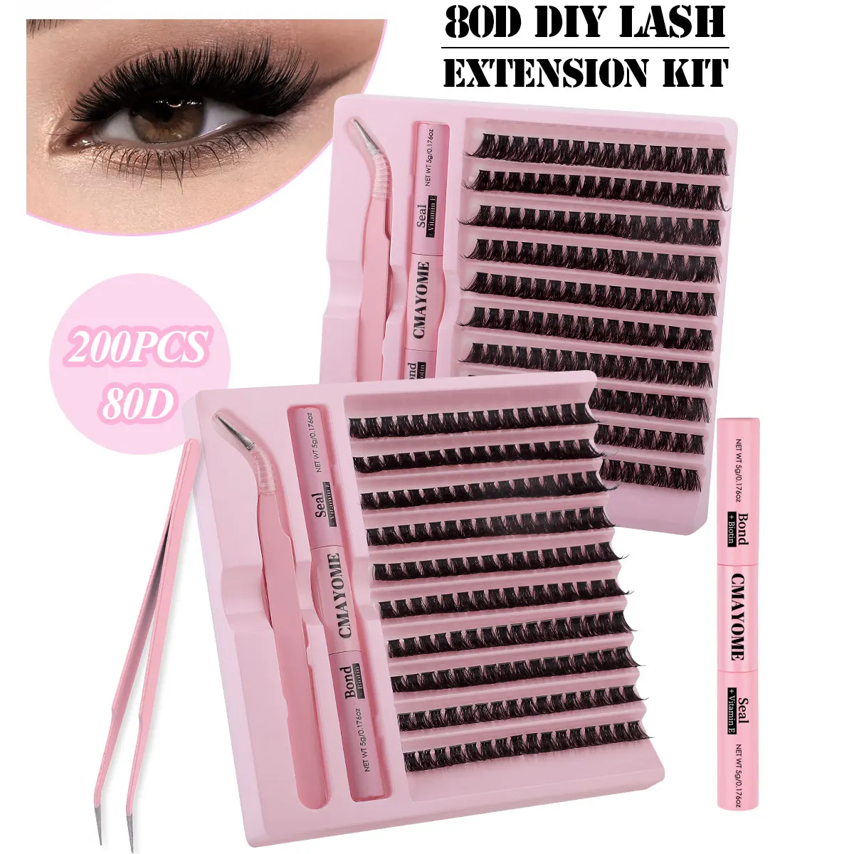 

New 80D Individual Lashes Kit Natural Long DIY Cluster Eyelashes with Lash Bond and Seal Extension Kit Makeup Tools Faux Cils