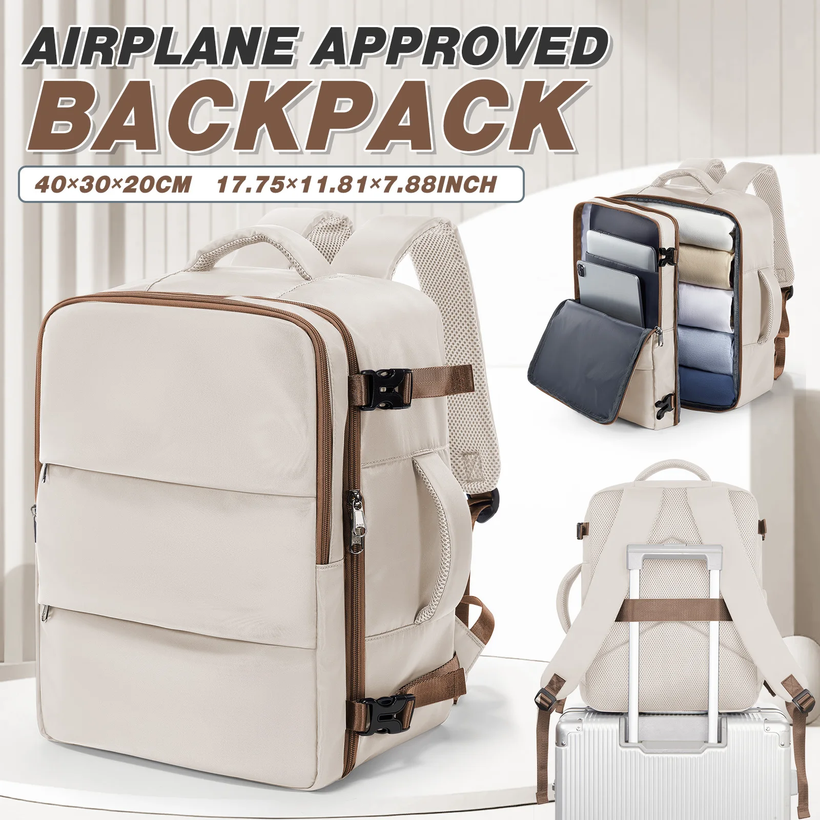 Mochila de viaje de 40x30x20, mochila de mano aprobada por vuelo, mochila de mano, mochila ligera impermeable para hombre