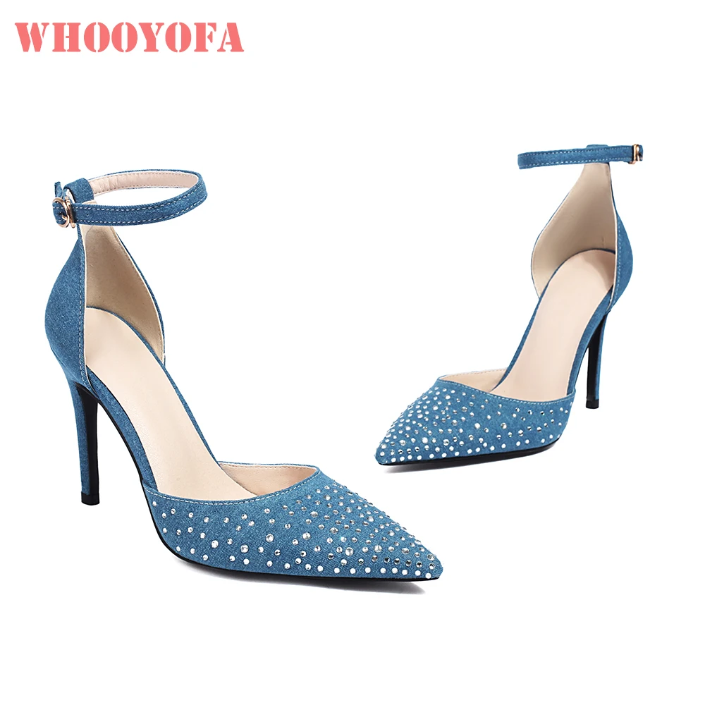 

New Classic Blue Black Women Sandals Hot 4 Inch Pointed Toe High Stiletto Heels Lady Casual Shoes Plus Big Size 43 46 48