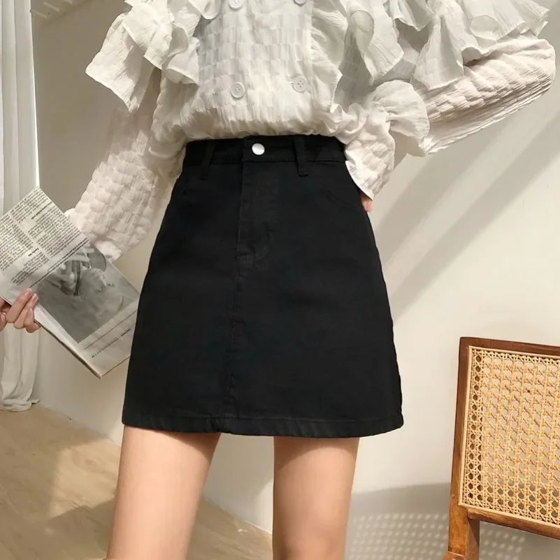 

Vintage Women Summer Denim Mini Skirts Fashion High Waist Straigth Short Faldas Casual Fashion Streetwear Cotton Skirt MOKIJINS