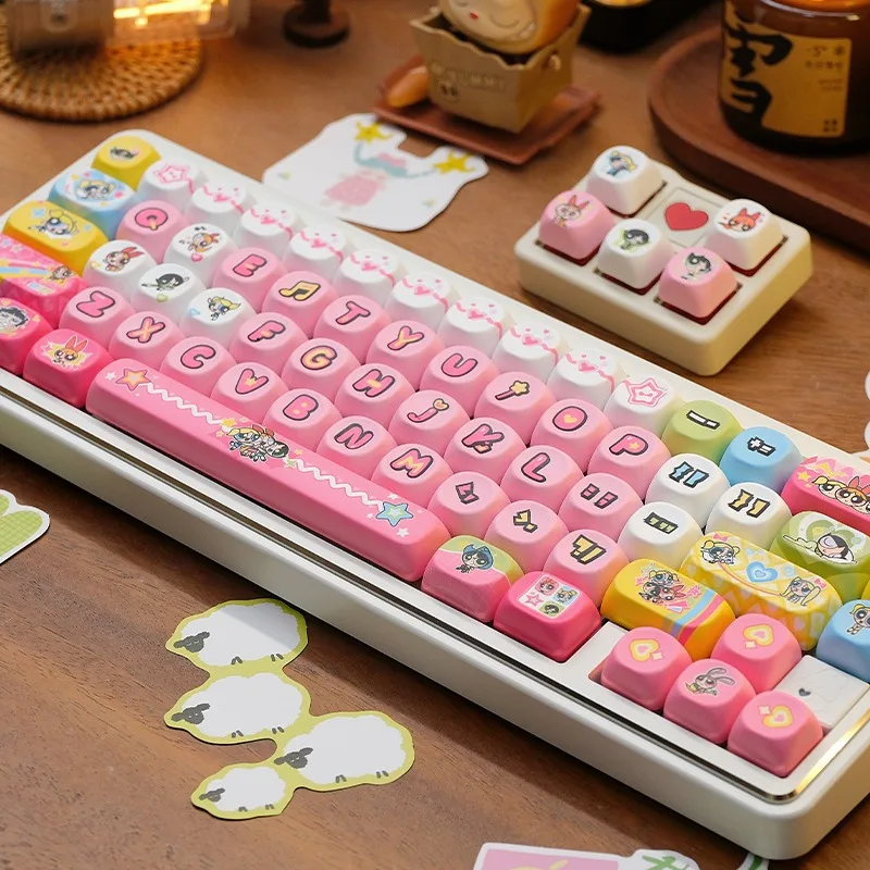 

122 клавиши, милые колпачки для ключей в стиле аниме, подарочные колпачки для клавиш в стиле аниме, розовый PBT MOA для механической клавиатуры, сделано 68 Mad 68 Wooting 60