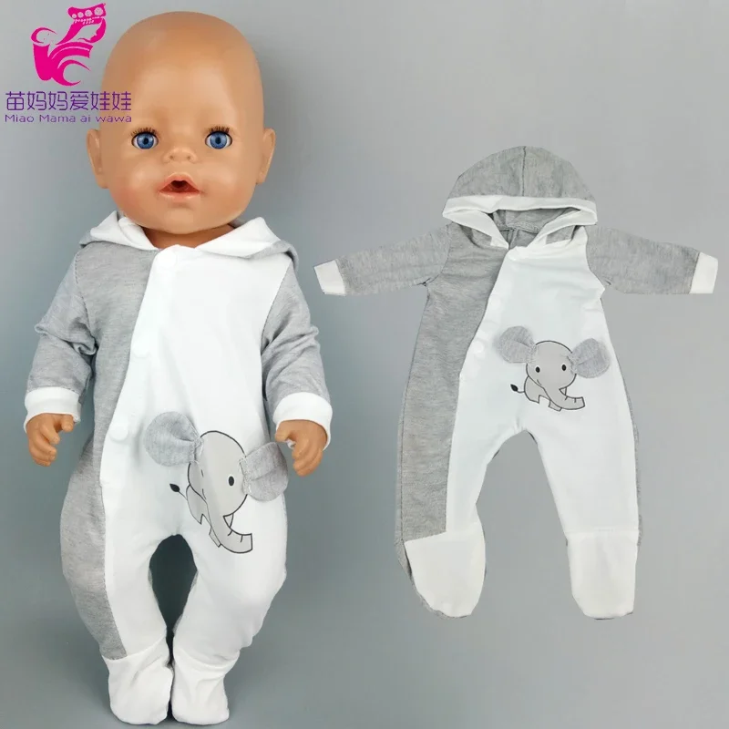 Doll Clothes 43 Cm Baby New Born Doll Hooded Rompers for 18 Inch Americanog Girl Doll Casual Wear