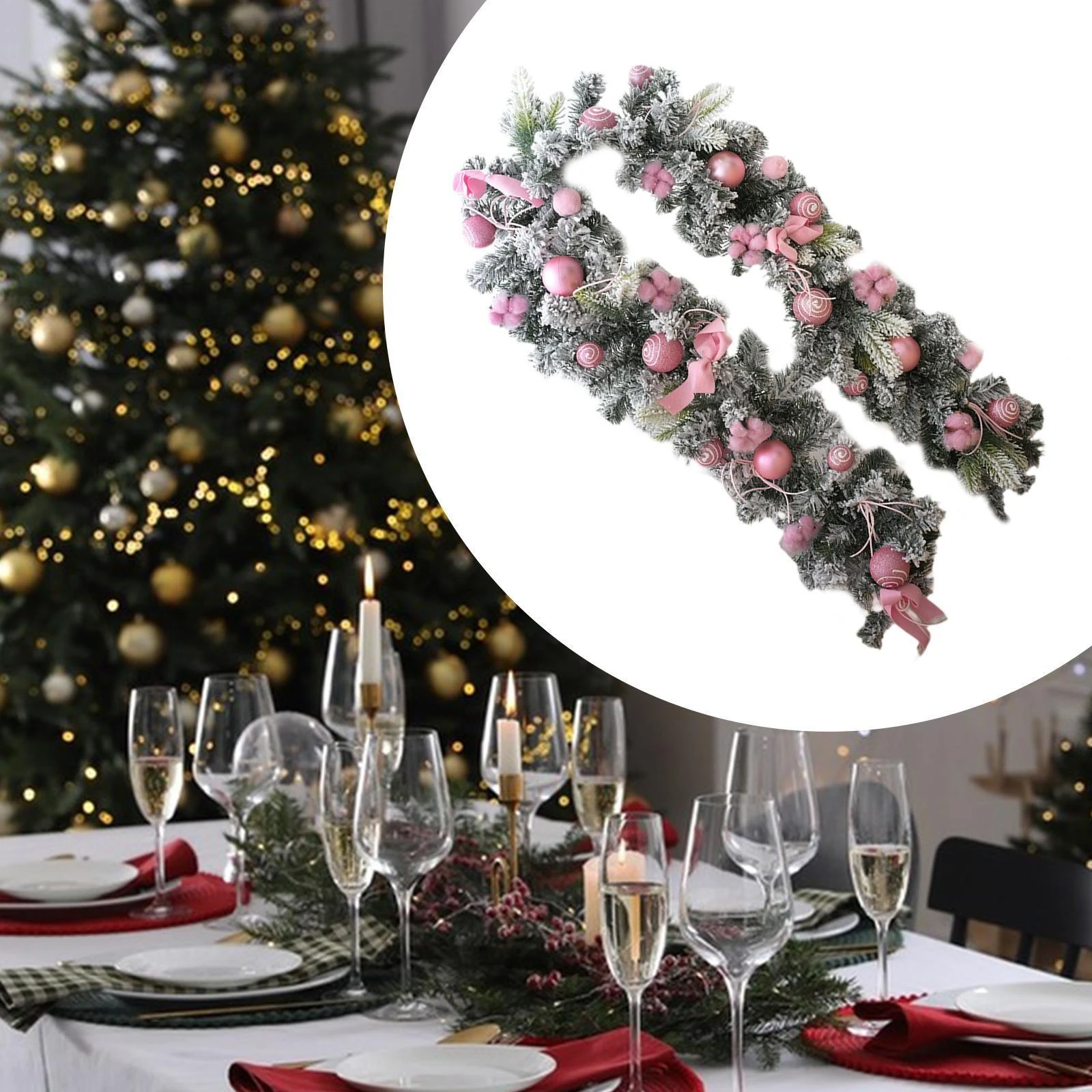Hot Pink Christmas Wreath Decor With Balls Artificial Plant Rattan Garland Christmas Rattan Hanging Ornament For Home Decor