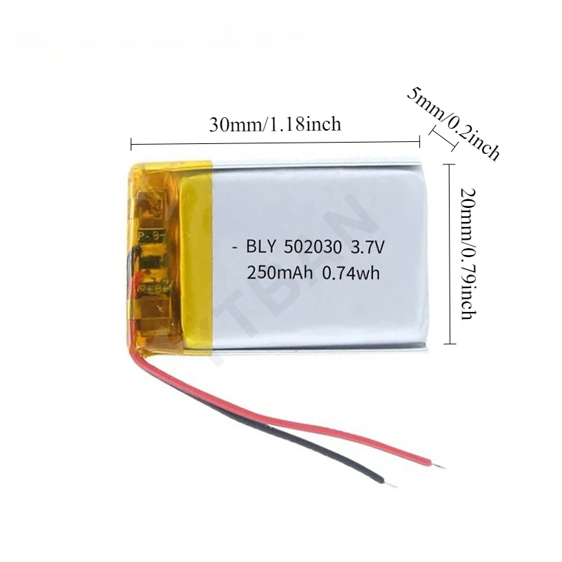 3.7 فولت 250 مللي أمبير 502030 بوليمر ليثيوم أيون بطارية قابلة للشحن للعب ، أضواء LED ، مكبرات صوت بلوتوث ، Selfie Stick Batteria