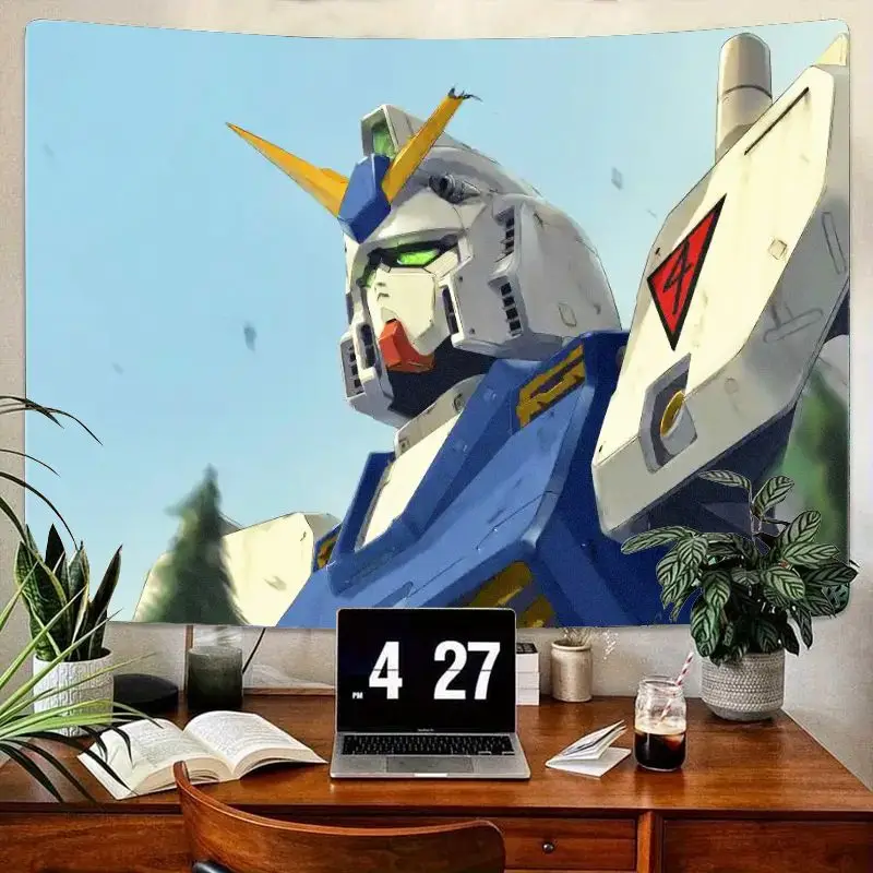 

1 шт., гобелен с сине-белым роботом Mech Gundam, желто-красные акценты, фон с голубым небом, настенное искусство для спальни, гостиной, декабрь