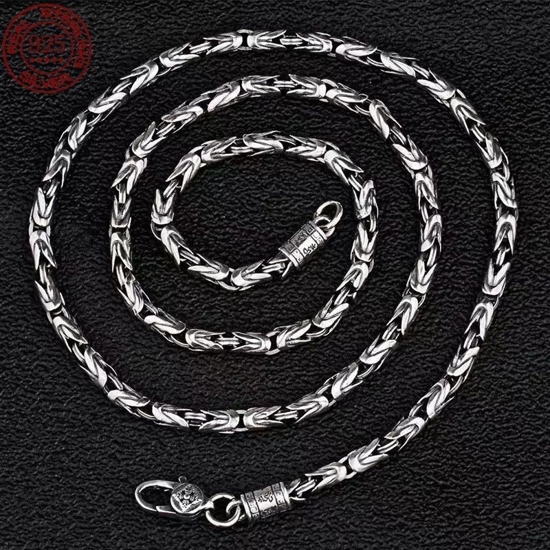 

Great Sale New Fashion 100% Pure S925 Silver Jewelry Retro 6MM Thick Six-Character Mantra Trendy Personality Man Necklaces