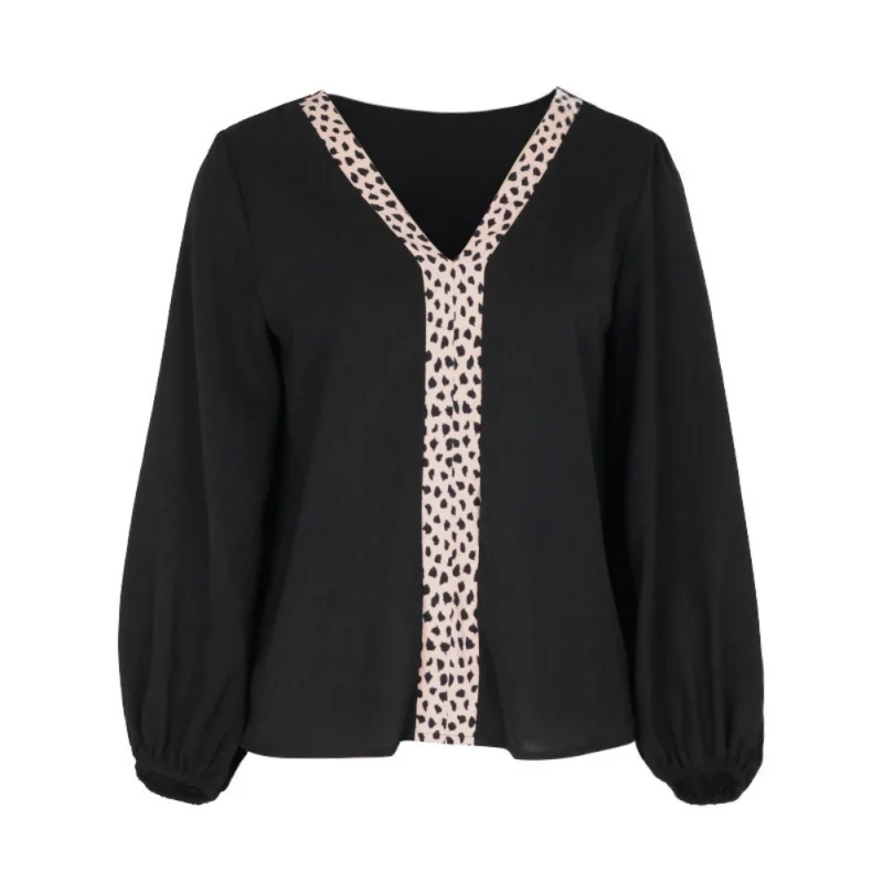 Women Shirts Fashion Long Sleeve Leopard Print Chiffon V Neck Loose Business Shirts Work Tunic