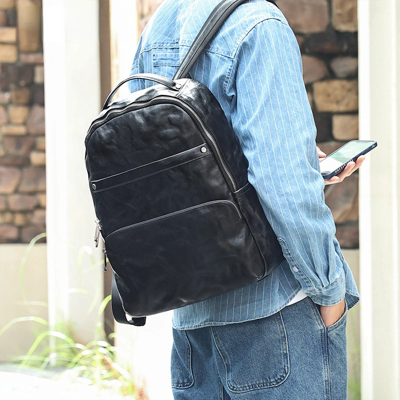 Chikage High Quality Simple Leisure Leather Backpack Large Capacity Computer Bag Multi-function Exquisite Leather Men's Bag