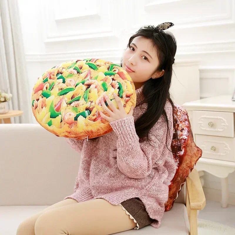 [ Funny ] 80cm Soft Stuffed Bread Steak pizza Toy Unique Emulational food Shape Pillow Plush car sofa Nap Pillow Cushion toys