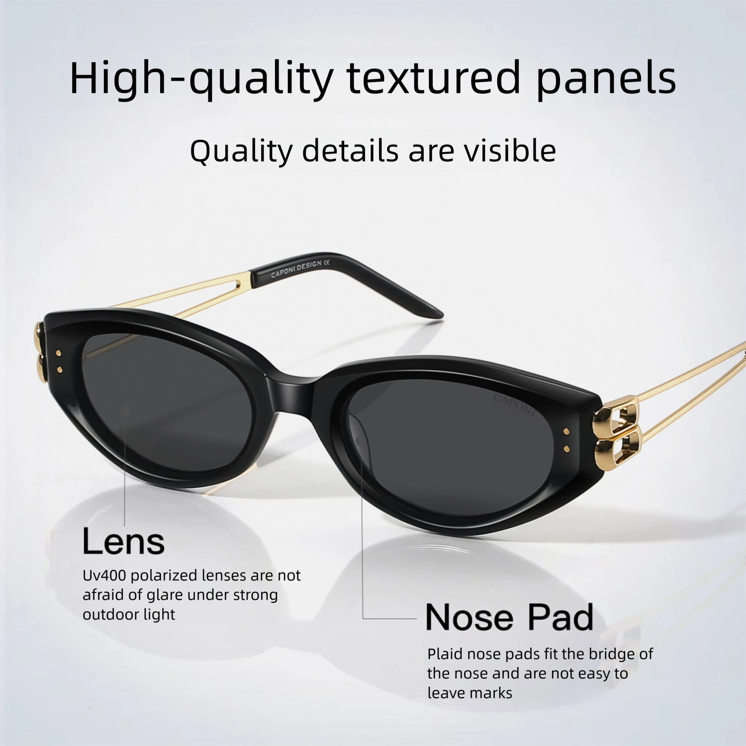 CAPONI الاستقطاب النساء القط العين النظارات الشمسية خلات موضة عطلة نظارات شمسية العلامة التجارية الرسمية المضادة للوهج الظل الأسود CP35054 #2