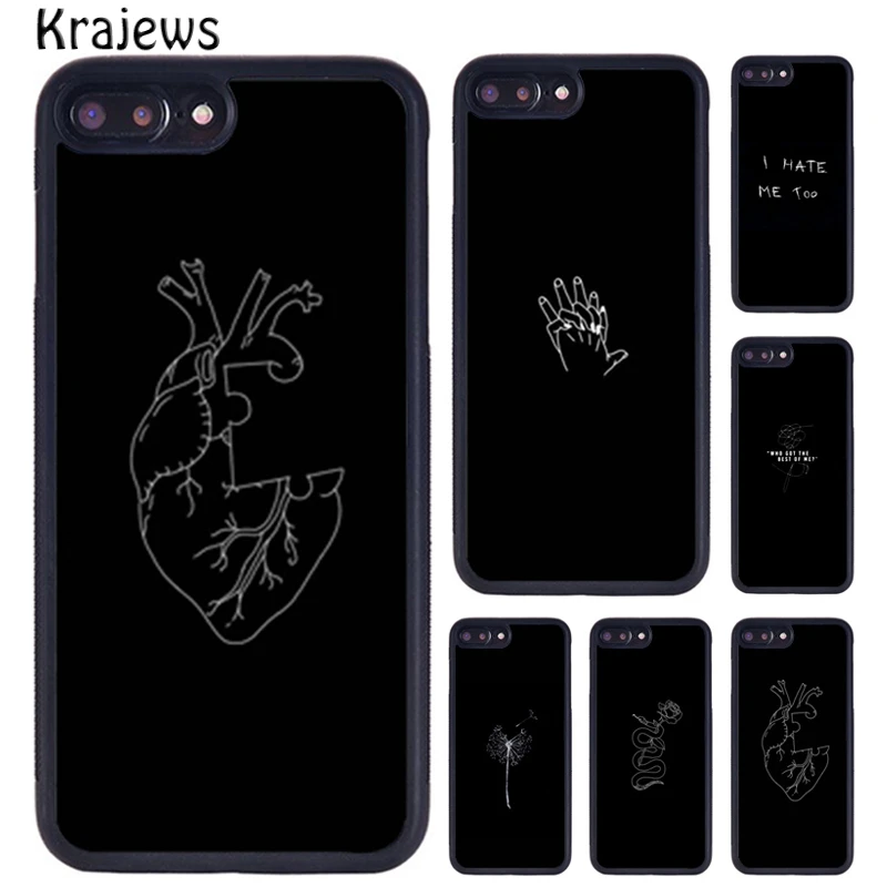 Krajews Black Doodles Aesthetic Art Phone Case For iPhone 16 15 14 XR XS 11 12 mini 13 Pro MAX Plus cover coque