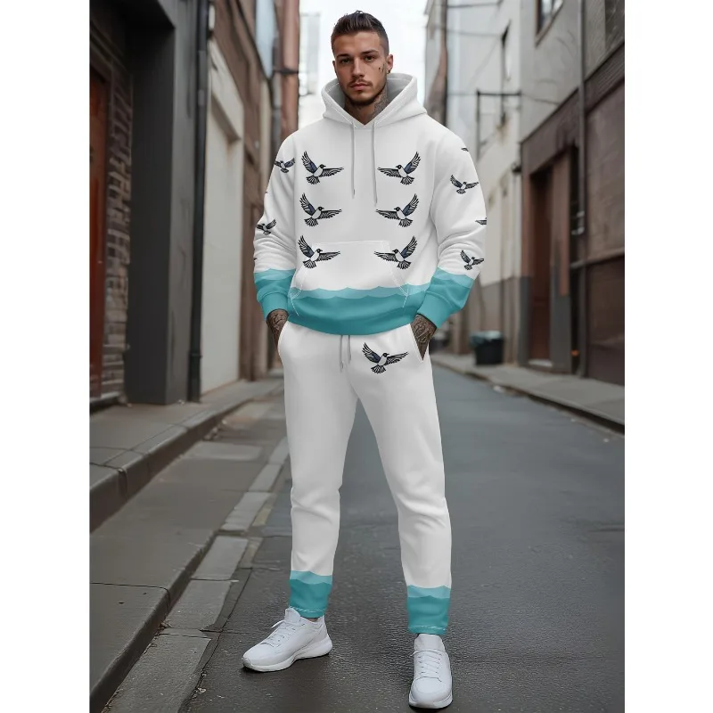 3D مطبوعة الرجال الكتف نمط مقنعين البلوز بلوزات وسراويل مزيج قطعتين مجموعة، الربيع والخريف مجموعة رياضية غير رسمية