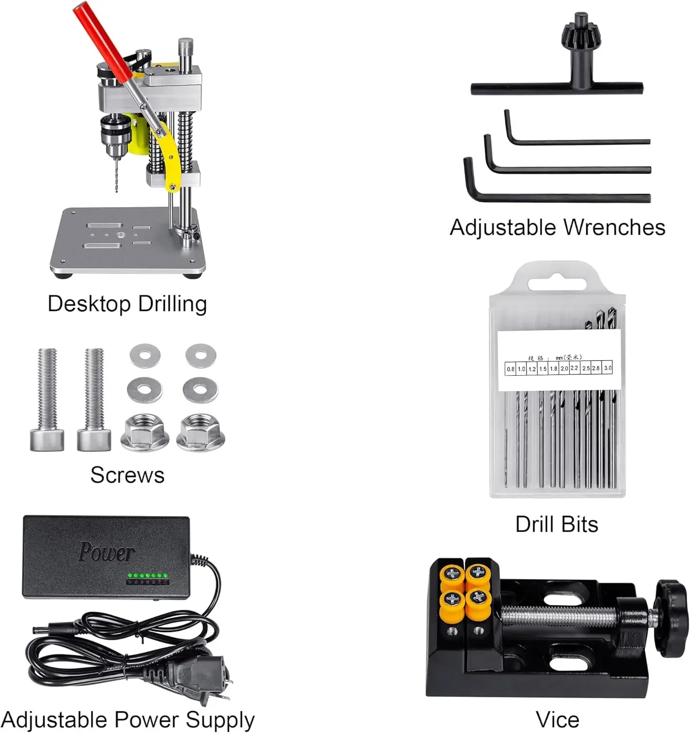 Mini Drill Press, Benchtop Drill Press, Portable Electric Drilling Machine, CNC 795 Motor, B10 Chuck, Drill Bit and Clamp