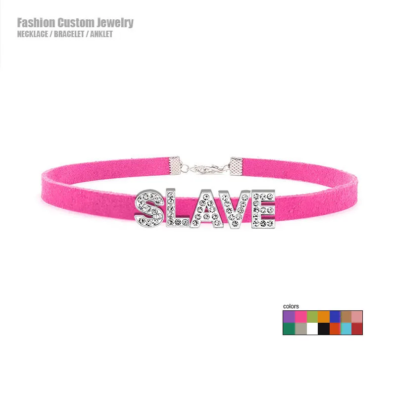 Suggestive Rhinestone Letters Choker with SLAVE Written On It Women Sexy Personalized Collar Chocker Sex Cosplay Jewelry Gift