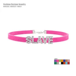 Sexy Hot Rhinestone Letters Slave Choker Necklace Women DIY Personalized Collar Chocker Cosplay Jewelry Gift