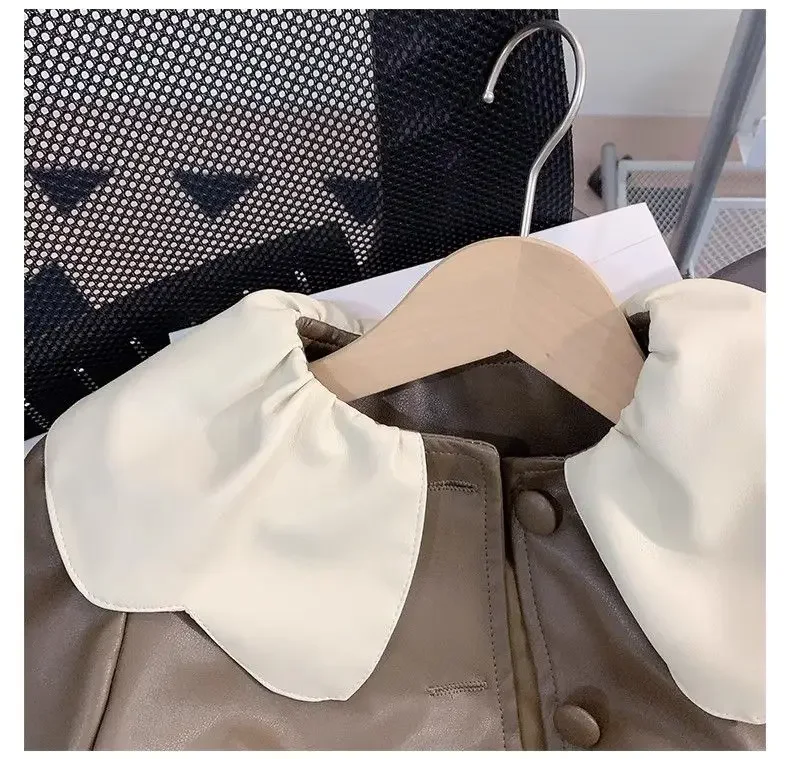 Mädchen Kunstlederjacke Trendiger Herbst-Frühlingsmantel für Kinder Modische Kurze Bikerjacke für Kleinkindmädchen – Detail 7