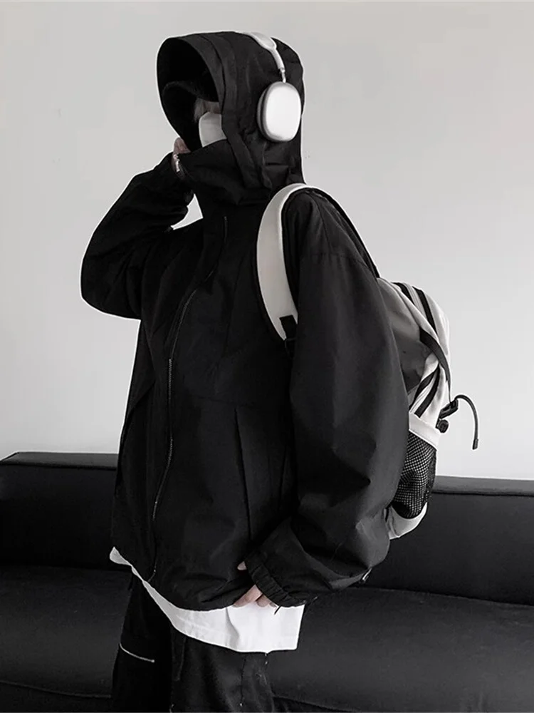 

Bla Men's Spring Autumn Loose Fit Hooded Jaet Waterproof Windproof Faionable Outerwear Youth Sle Outdoor Gear