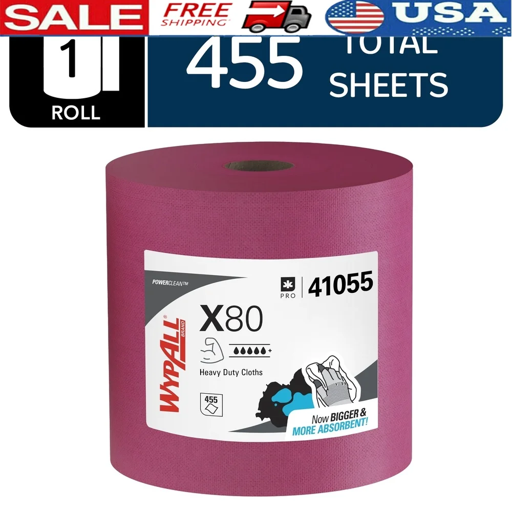 

Heavy Duty Commercial Cloths Jumbo Roll 455 Sheets Absorbent Wipes Machine Tool Wiping Cleaning Rough Surfaces Industrial Use