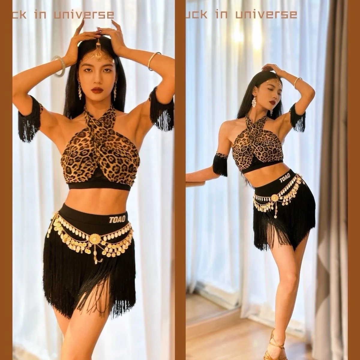 สาวละตินอเมริกันชุดเสือดาวพิมพ์ชุดเต้นรํา Waltz Dancer เครื่องแต่งกาย Dancewear สาวชุด Fringed ชุดใหม่ในชุดการจับคู่