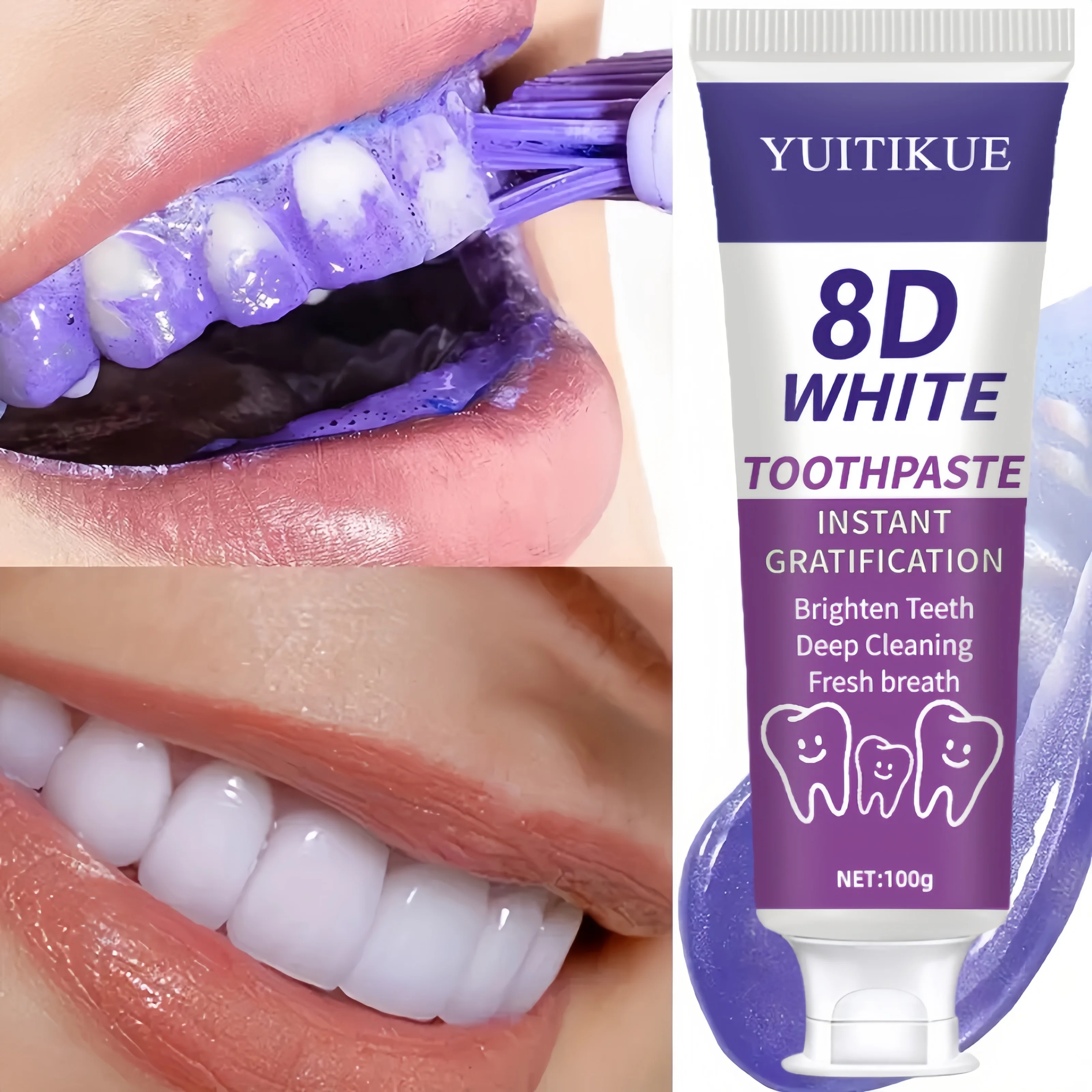 Dentifricio bianco 8D da 100 g - Pulizia profonda per denti più luminosi, alito fresco e salute delle gengive, pasta per l'igiene orale di base