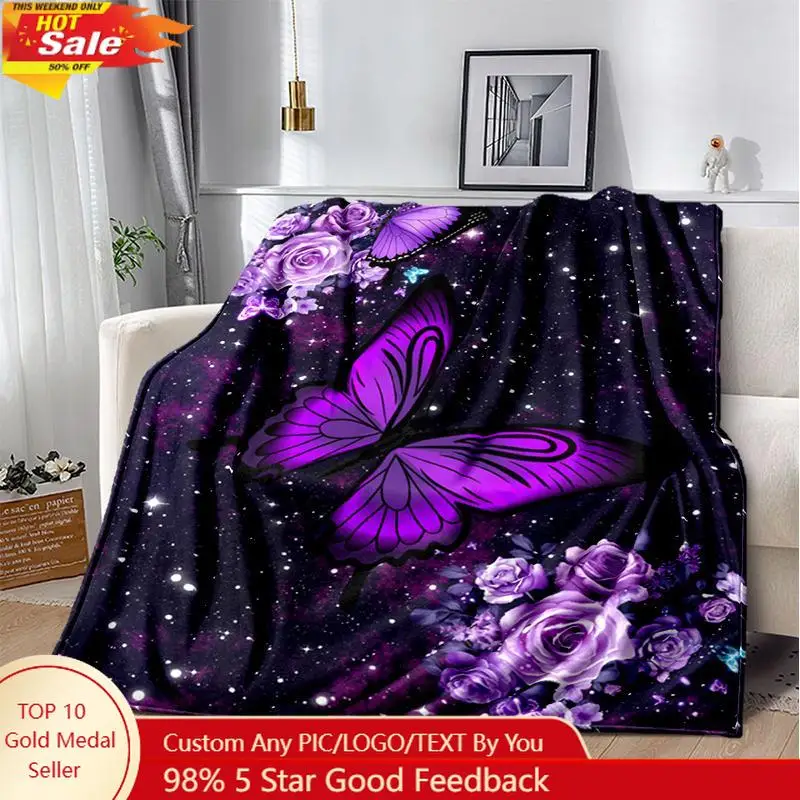 

Soft And Comfortable Butterfly Floral Print Flannel Blanket - Perfect Birthday Or Holiday Gift For Women Girls Custom Blankets