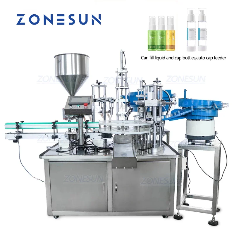 ZONESUN ZS-AFC2 Automatic Filing Capping Machine Plastic Glass Water Perfume Shampoo Cosmetic Nail Polish Bottle Production