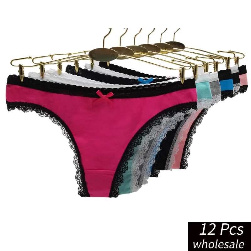 

Alyowangyina 12 Pcs/lot Wholesale Woman Intimates Panties Solid Color Underpants Soft Silk Cotton Thong Print Briefs #87415