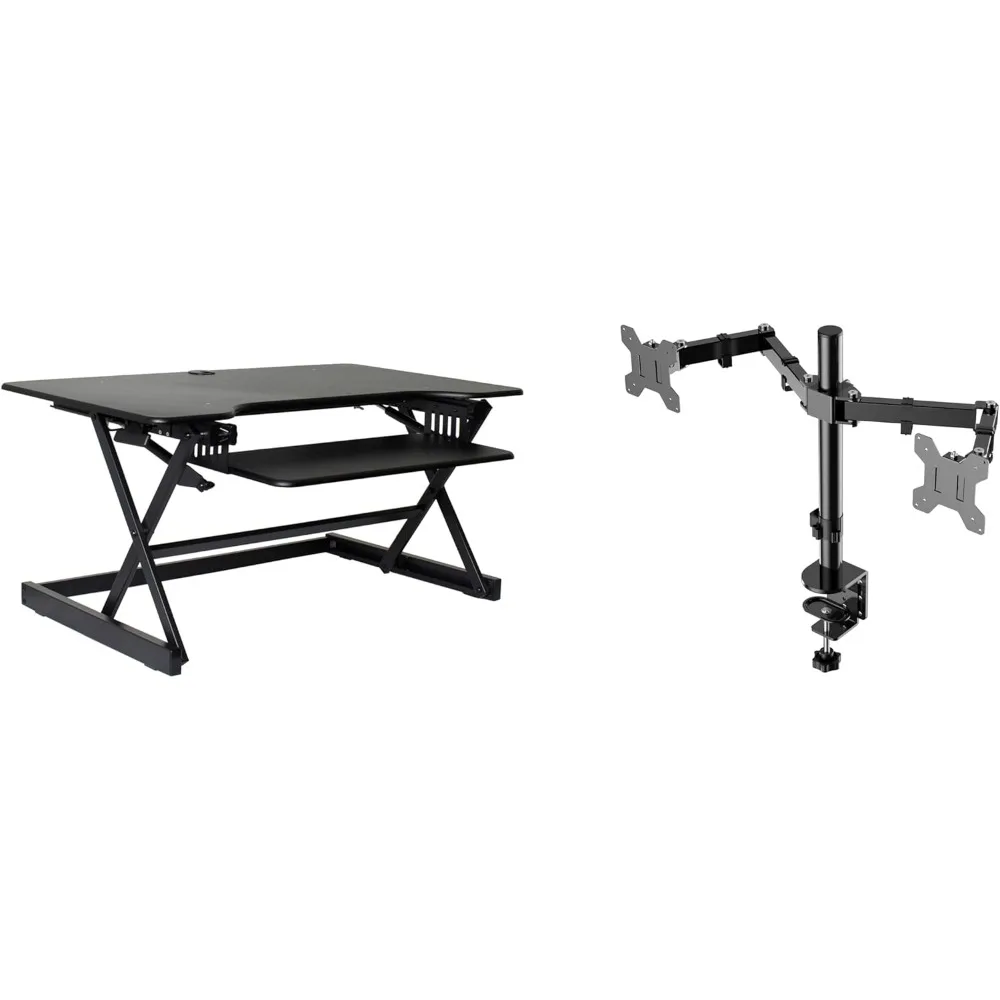 

Rocelco 40" Large Height Adjustable Standing Desk Converter with Dual Monitor Mount BUNDLE - Quick Sit Stand Up Computer Worksta
