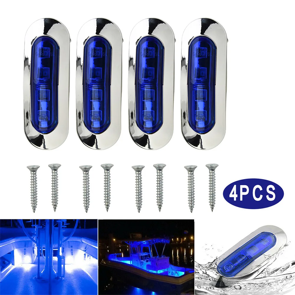 Lamp Marine Boat Truck Side Lights Walkway Stair 12-24V 4 LED Accessories Blue Courtesy Lights RV Trailer Replacement